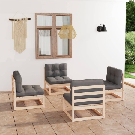 Set mobilier de grădină cu perne, 4 piese, lemn masiv de pin - Img 1