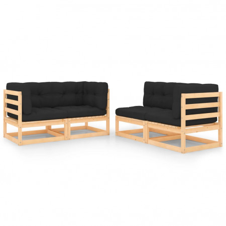 Set mobilier de grădină cu perne, 4 piese, lemn masiv de pin