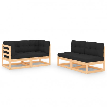Set mobilier de grădină cu perne, 4 piese, lemn masiv pin