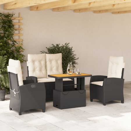Set mobilier de grădină cu perne, 4 piese, negru, poliratan - Img 1