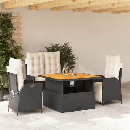Set mobilier de grădină cu perne, 4 piese, negru, poliratan - Img 1