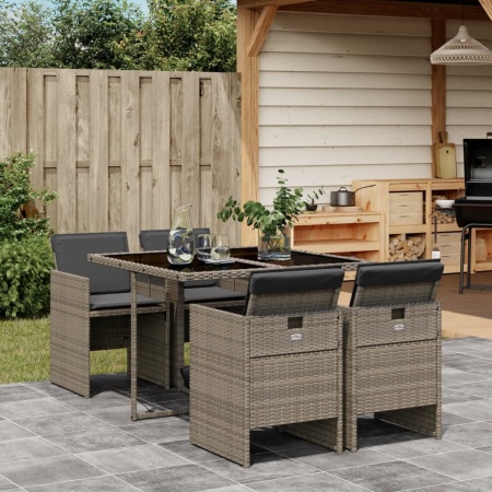 Set mobilier de grădină cu perne, 5 piese, gri, poliratan