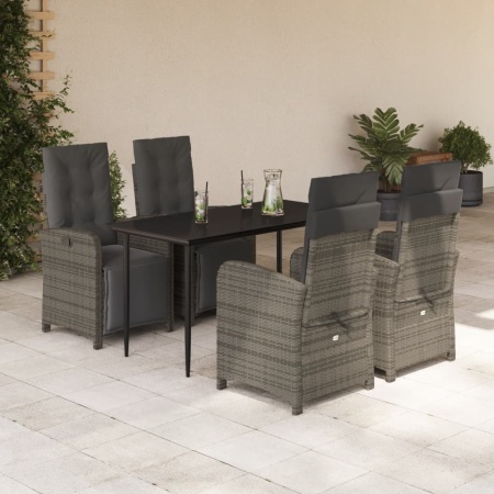 Set mobilier de grădină cu perne, 5 piese, gri, poliratan