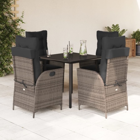 Set mobilier de grădină cu perne, 5 piese, gri, poliratan