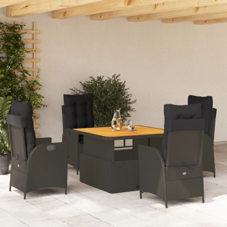 Set mobilier de grădină cu perne, 5 piese, negru, poliratan