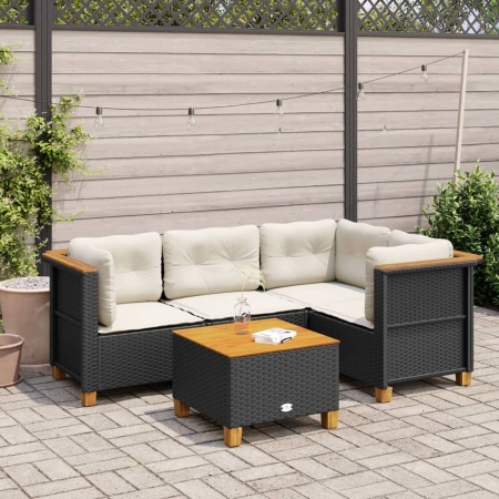 Set mobilier de grădină cu perne, 5 piese, negru, poliratan