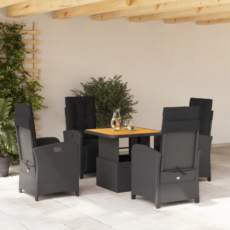 Set mobilier de grădină cu perne, 5 piese, negru, poliratan