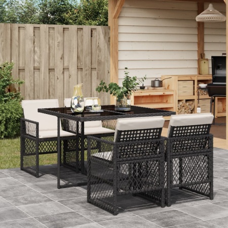 Set mobilier de grădină cu perne, 5 piese, negru, poliratan