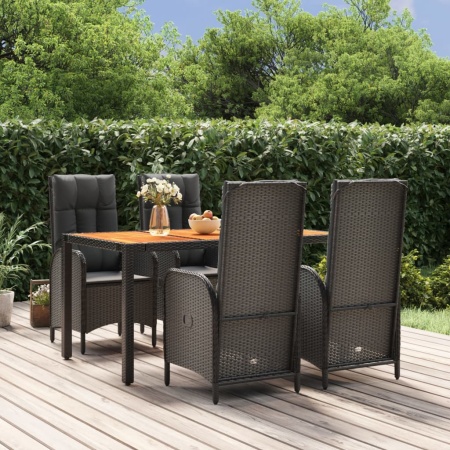 Set mobilier de grădină cu perne, 5 piese, negru, poliratan