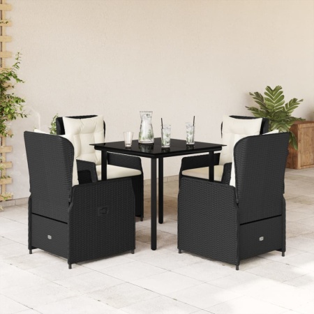 Set mobilier de grădină cu perne, 5 piese, negru, poliratan - Img 1