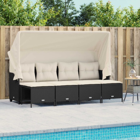 Set mobilier de grădină cu perne, 5 piese, negru, poliratan - Img 1