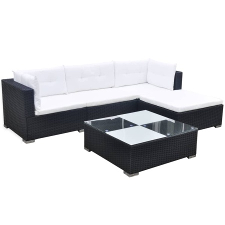Set mobilier de grădină cu perne, 5 piese, negru, poliratan - Img 1