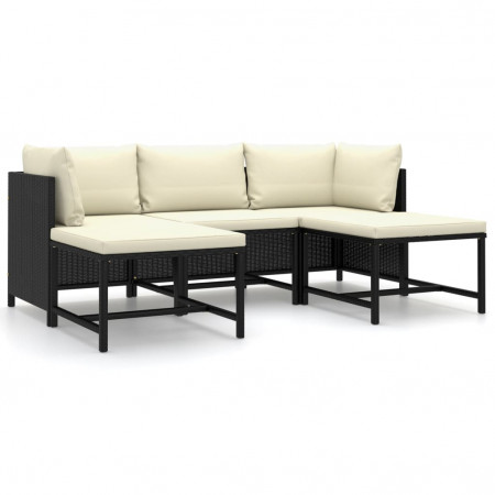 Set mobilier de grădină cu perne, 5 piese, negru, poliratan