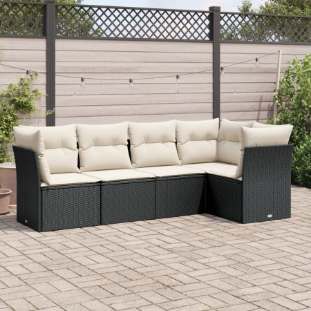 Set mobilier de grădină cu perne, 5 piese, negru, poliratan