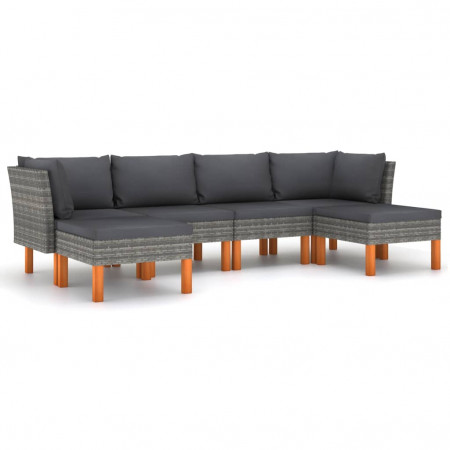 Set mobilier de grădină cu perne, 6 piese, gri, poliratan