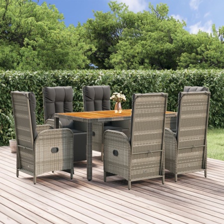 Set mobilier de grădină cu perne, 7 piese, gri, poliratan