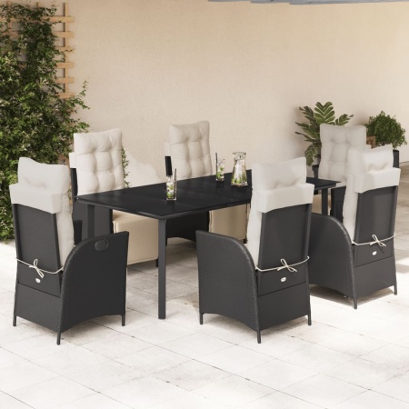 Set mobilier de grădină cu perne, 7 piese, negru, poliratan