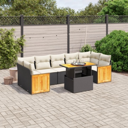 Set mobilier de grădină cu perne, 8 piese, negru, poliratan