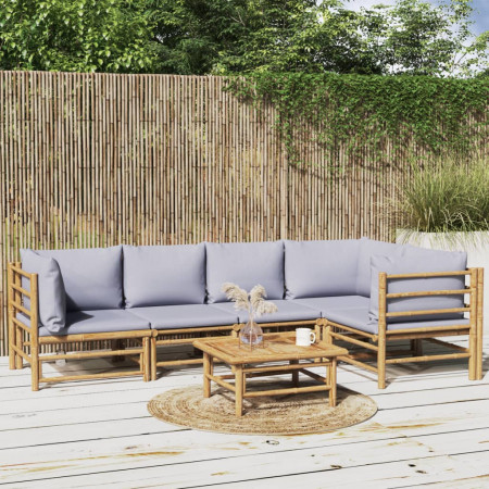 Set mobilier de grădină cu perne gri deschis, 6 piese, bambus