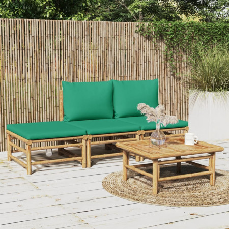Set mobilier de grădină cu perne verzi, 4 piese, bambus - Img 1