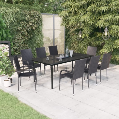 Set mobilier de grădină,negru, 9 piese