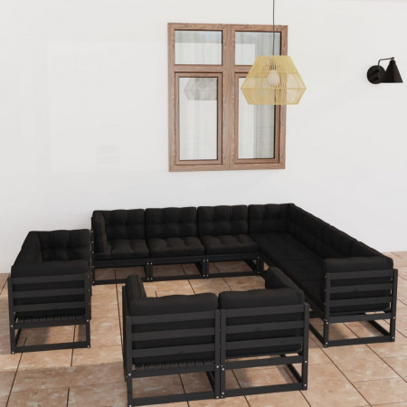 Set mobilier grădină cu perne, 11 piese, lemn masiv de pin