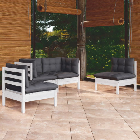 Set mobilier grădină cu perne, 4 piese, lemn de pin
