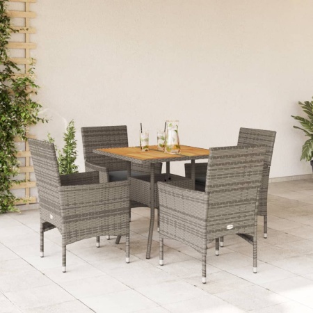 Set mobilier grădină cu perne 5 piese gri poliratan/lemn acacia
