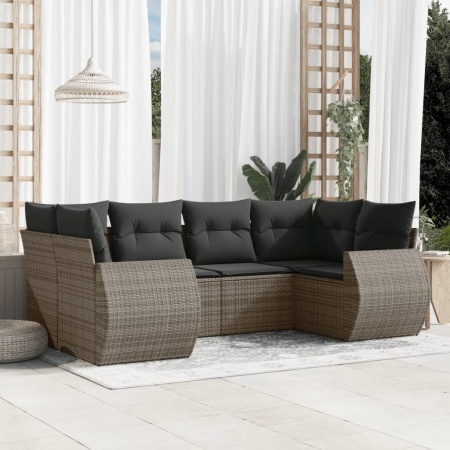 Set mobilier grădină cu perne, 6 piese, gri, poliratan