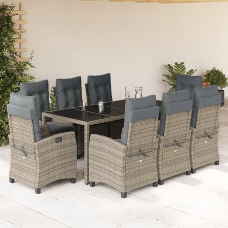 Set mobilier grădină cu perne, 9 piese, gri, poliratan