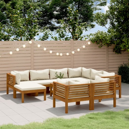 Set mobilier grădină cu perne crem 10 piese lemn masiv acacia