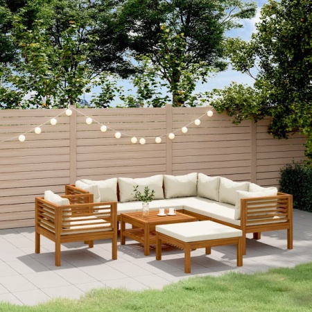 Set mobilier grădină cu perne crem, 8 piese, lemn masiv acacia