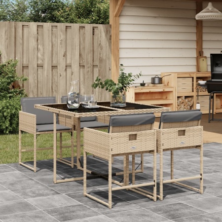 Set mobilier pentru grădină, 5 piese, cu perne, bej, poliratan