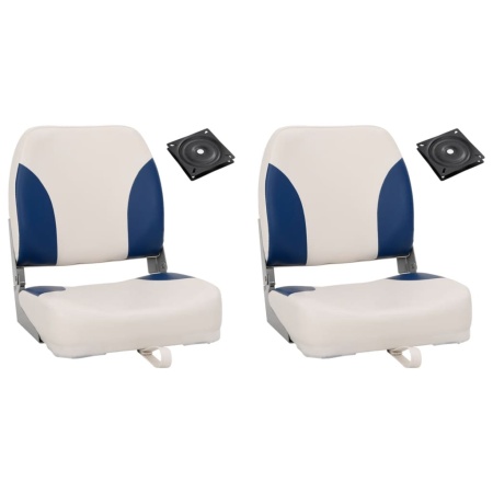 Set scaun pliabil pentru barcă, 4 piese, cu pernă alb-albastru