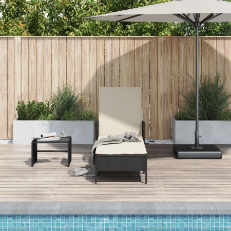 Șezlong Negru și crem PE Rattan 157 x 55 x 92 cm