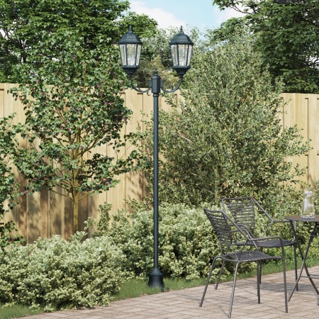 Stâlp de lumină pentru grădină cu 2 lămpi E27 Verde 220 cm Aluminiu - Img 1