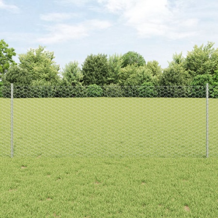 Stâlpi de gard 11 buc U-Channel 80 cm Oțel galvanizat, Gard hexagonal 0.8x25 m Oțel galvanizat