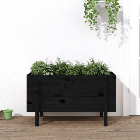 Strat înălțat de grădină, negru, 101x50x57 cm, lemn masiv pin