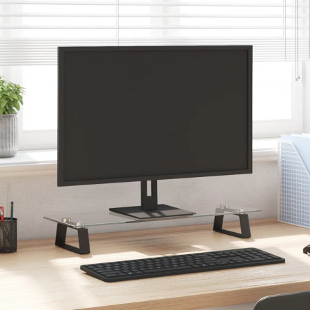 Suport de monitor, negru, 60x20x8 cm, sticlă securizată/ metal