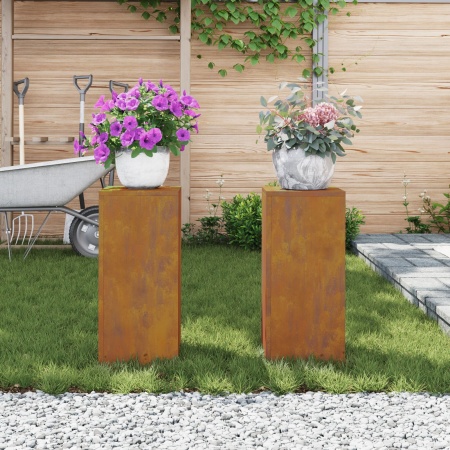 Suporturi de plante pentru exterior Pilar 2 buc 24x24x55 cm Oțel rezistent la intemperii