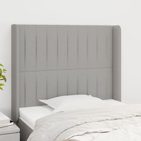 Tăblie de pat cu aripioare gri deschis 103x16x118/128 cm textil