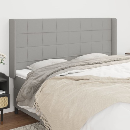 Tăblie de pat cu aripioare gri deschis 163x16x118/128 cm textil