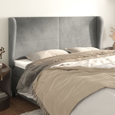 Tăblie de pat cu aripioare gri deschis 183x23x118/128cm catifea
