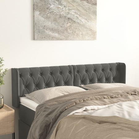 Tăblie de pat cu aripioare gri închis 147x16x78/88 cm catifea