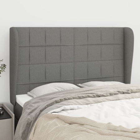 Tăblie de pat cu aripioare gri închis 147x23x118/128 cm textil
