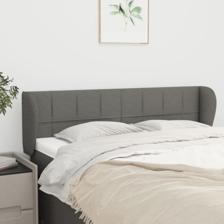 Tăblie de pat cu aripioare gri închis 147x23x78/88 cm textil