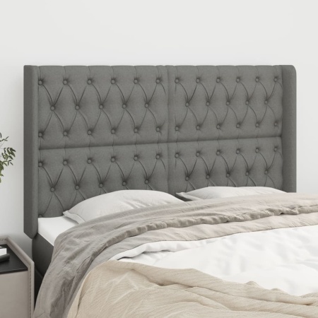 Tăblie de pat cu aripioare gri închis 163x16x118/128 cm textil
