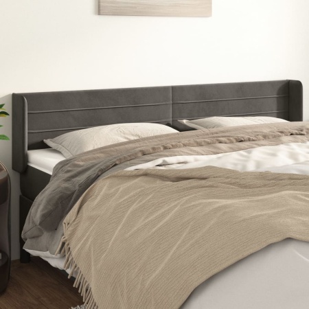 Tăblie de pat cu aripioare gri închis 163x16x78/88 cm catifea