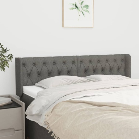 Tăblie de pat cu aripioare gri închis 163x16x78/88 cm textil