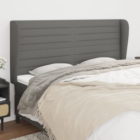 Tăblie de pat cu aripioare gri închis 183x23x118/128 cm textil